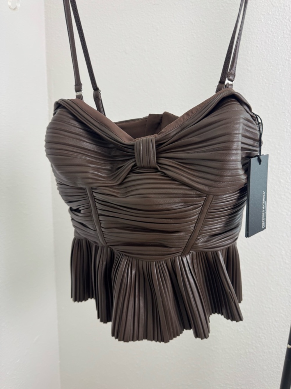 NEW Bow Front Brown Leather-Look Bustier Top